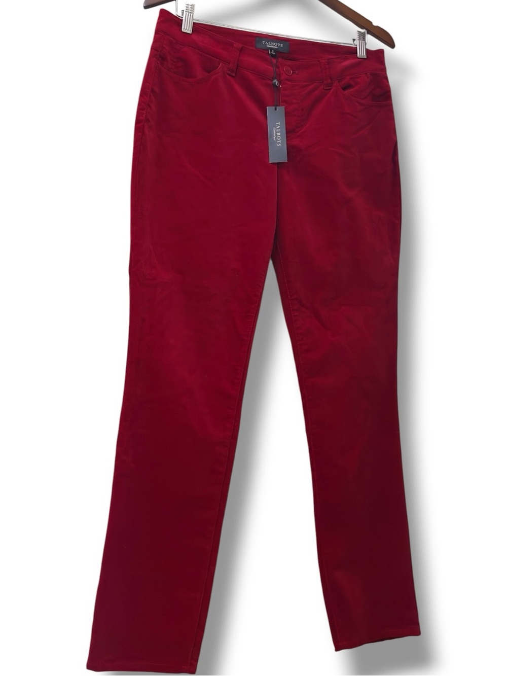 Talbots | NWT 98% Cotton Signature Wine Red Velour Straight Leg Pants (sz 6) - Picture 2 of 14